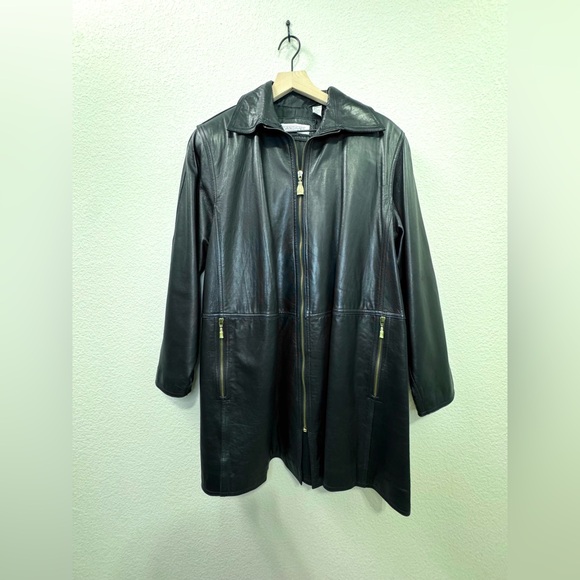VINTAGE EVAN DAVIES GENUINE LEATHER COAT Size 12 | 100% Lambskin - Picture 3 of 14